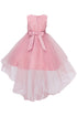 Big Girls Dusty Rose Rhinestone Pearl Tulle Hi-Low Junior Vestido de dama de honor 8-12